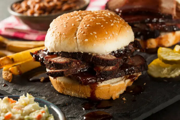 Smoked Barbecue Brisket Sandwich with Coleslaw