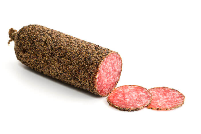 peppered salami sausage and slices