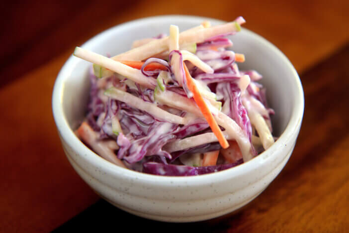 Coleslaw adds crunch and creaminess.