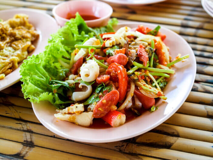 Thai cuisine Yum spicy seafood salad