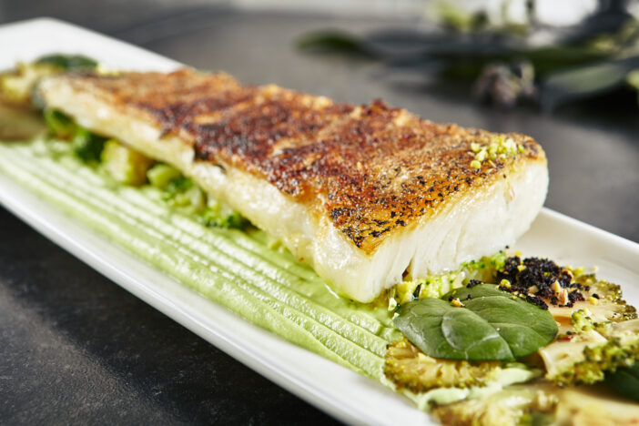 Baked Halibut Fillet and Broccoli in Different Textures