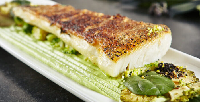 Baked Halibut Fillet and Broccoli in Different Textures