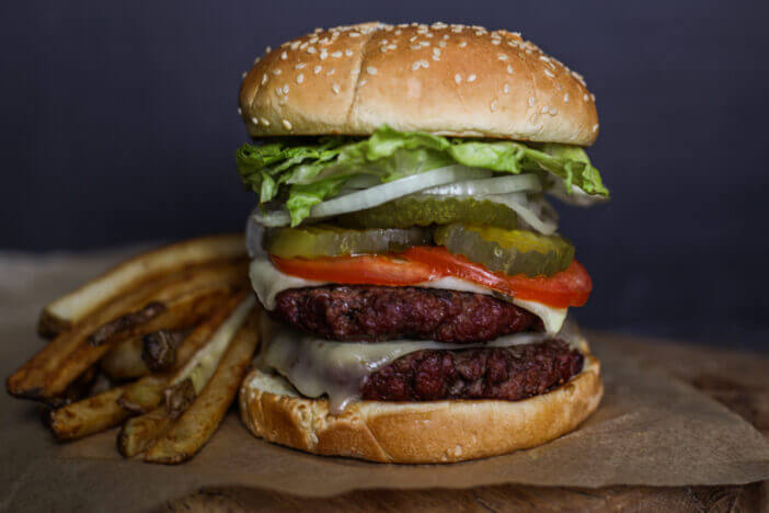 Double Venison Cheeseburger with pepper jack cheese and French fries