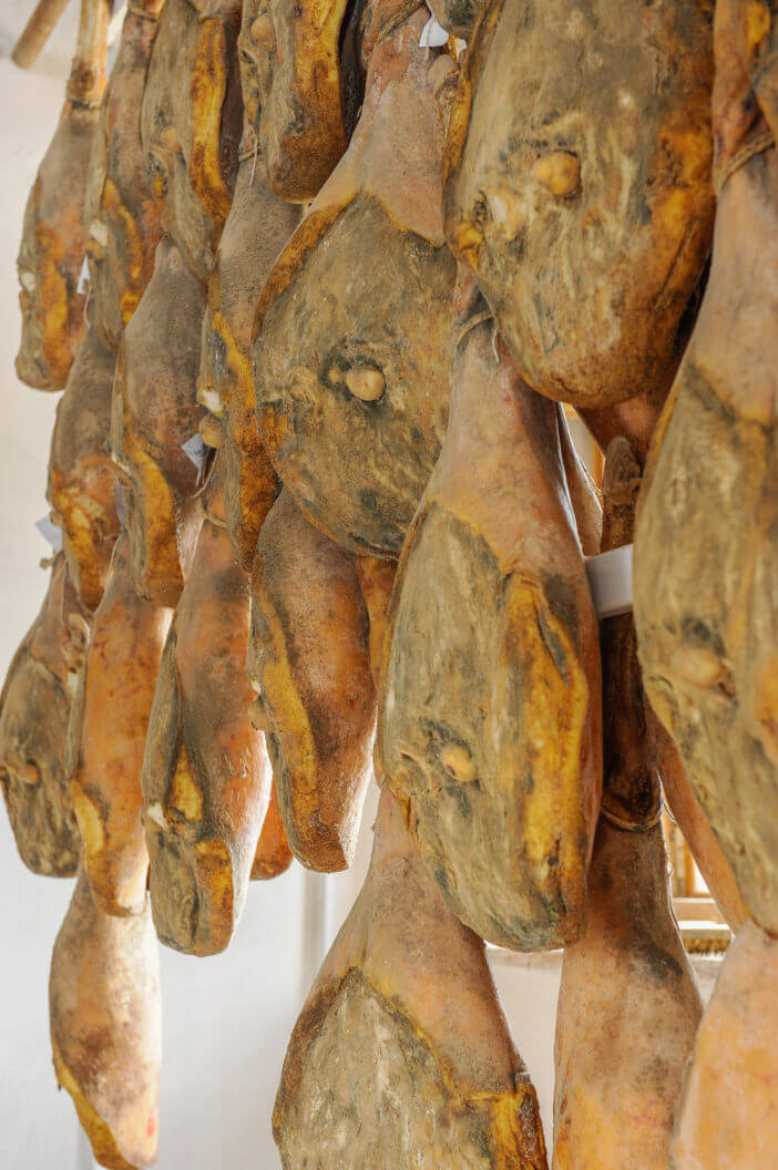 cinta senese ham seasoning called prosciutto di cinta senese in Tuscany region near Siena