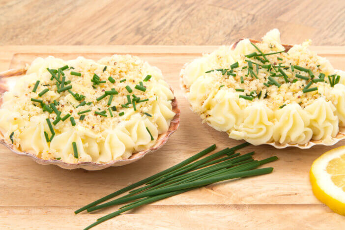Freshly prepared Coquille St. Jacques - studio shot