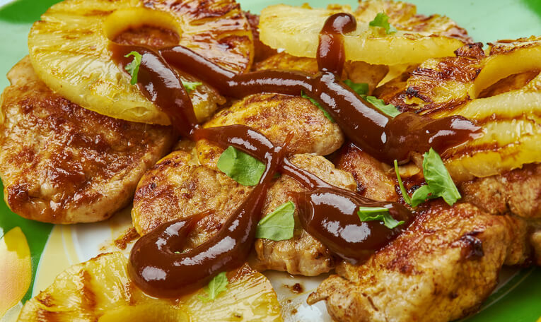 Sweet and Tangy: A Review of King's Hawaiian Original Sweet Pineapple BBQ Sauce 1 Grilled Hawaiian Pork Chops a sweet and tangy Hawaiian sauce. R
