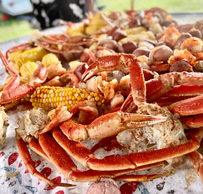 A close up shot of a low country boil