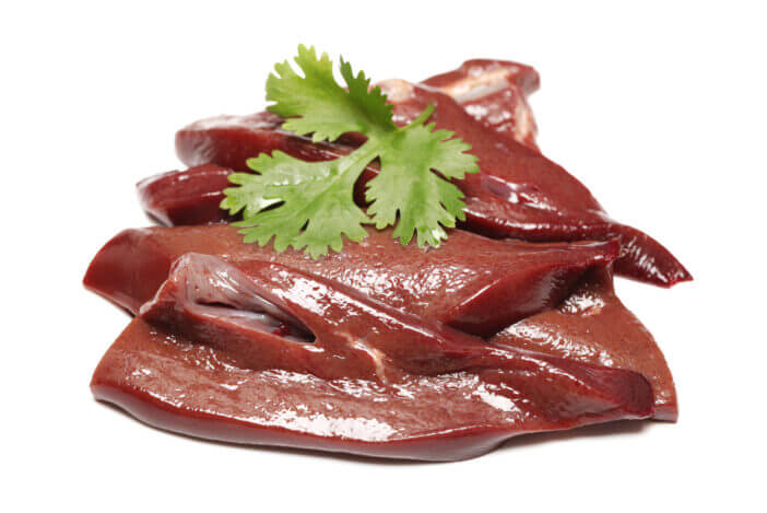 Pork liver on white background