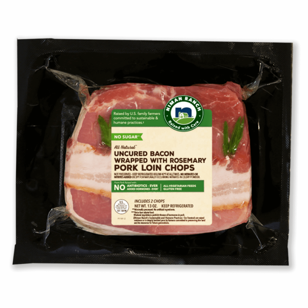 25605 niman ranch bacon wrapped pork chop with rosemary pkfv Niman Ranch Bacon-Wrapped Pork Chop With Rosemary